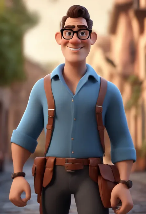 Cartoon character of a man with black glasses and a blue shirt, animation character, Caractere estilizado, animation style rendering, 3D estilizado, Arnold Maya render, 3 d render stylized, toon render keyshot, Personagem 3D, Personagem 3D, 3d rendering st...