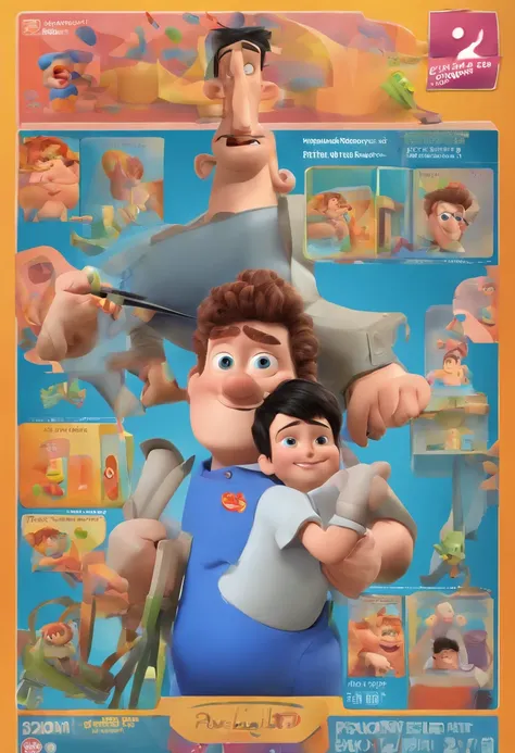 Estilo Pixar: The grown man is holding a naked blue-eyed boy and in his other hand he is holding a pair of scissors and is trying to cut off the boys testicles,3D Poster,Disney