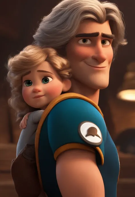 crie um banner no estilo Pixar. Com uma mulher de cabelos cacheados linda e um homem lindo com cabelos pretos e baixo