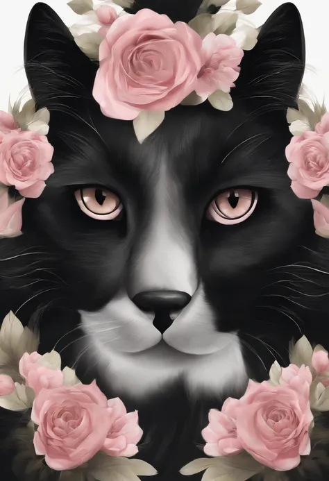 (best illustration, master part) high resolution, Close-up, pele macia,, [(orelhas de gato, black fur, rosa por dentro:1.2), (beijar, Romantic, intimate):1.3]