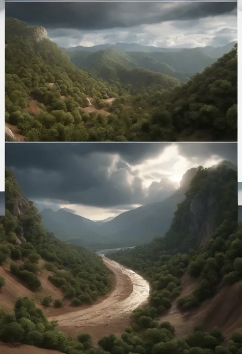 hdr, Intricate),Physical landslides caused by storms，The land is uneven，The feeling of slipping and pressing on the slope is complicated、This fascinating moment is captured in high-quality illustrations，And pay attention to the finest details and realistic...