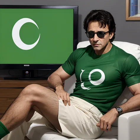 Imrankhan in jail wearing Pakistan T shirt, Black Glasses, watching Cricket Match On TV,