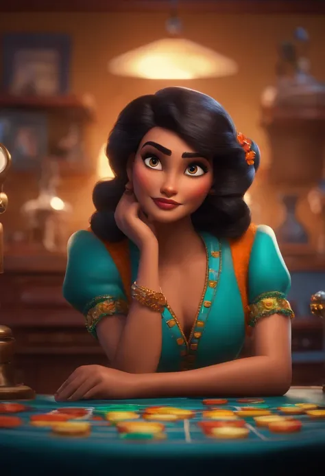 Criar um personagem no estilo pixar dentro de um jaleco. personagem morena