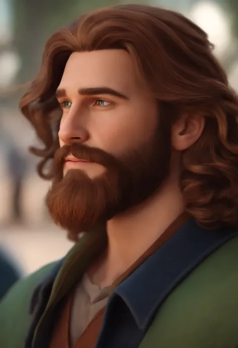 Image of a man with long hair and beard for a story in a YouTube video in Pixar format, Hes the little allabester, Hes the class leader, Hes outgoing, Playful and gets up for a lot of things.