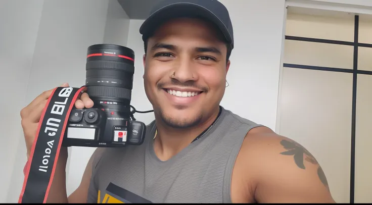 Theres a man holding a camera and smiling at the camera, taken in the early 2020s, enquanto sorri para uma fotografia, Fotografia selfie 8k, foto de perfil headshot, smiling at camera, Foto profissional, Rodney Mateus, imagem profissional, foto headshot, h...