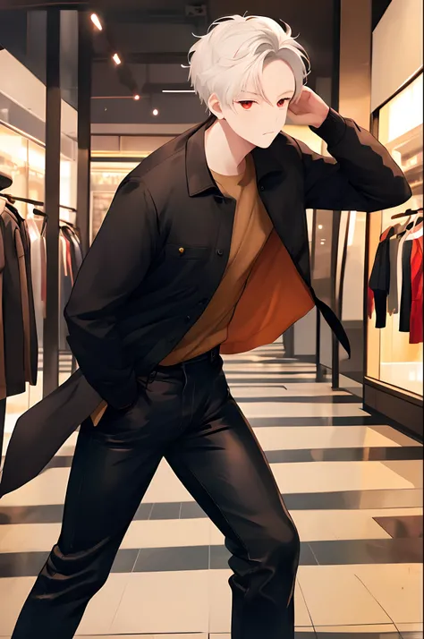 (4K works))、​masterpiece、(top-quality)、((In front of the department store))、Korean Male、Adult male、((Adult 50 years old))、((Adult uncle type))、((Leather Jeans Style))、((Face similar to Hyunjin))、Cool Men、tall、((Gentle face))、((Cool werewolf fashion in blac...