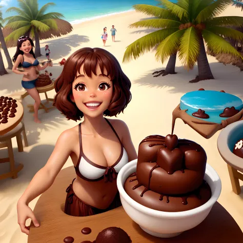 Chocolate shop chocolates pixar style islets Bahia Brazil beach chocolates cocoa beach cheerful people