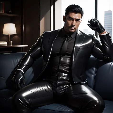 30 years old,daddy,"shiny suit ",Dad sat on sofa,k hd,in the office,"big muscle", gay ,black hair,asia face,masculine,strong man,the boss is,handsome,sex,leather gloves,lecherous dad,look straight ahead,"dad is handsome","gay dad","handsome","raise your ha...