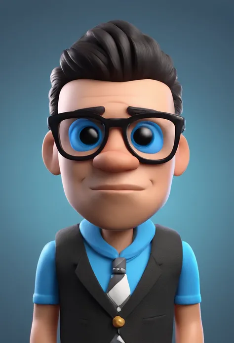 Cartoon character of a man with black glasses and a blue shirt, animation character, Caractere estilizado, animation style rendering, 3D estilizado, Arnold Maya render, 3 d render stylized, toon render keyshot, Personagem 3D, Personagem 3D, 3d rendering st...