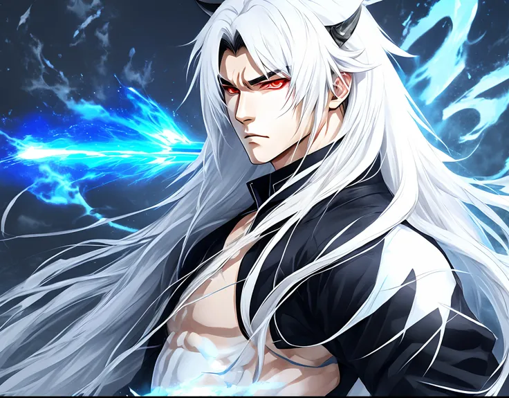 Manga stily one character oni masculine with longa hair white and eyes color white