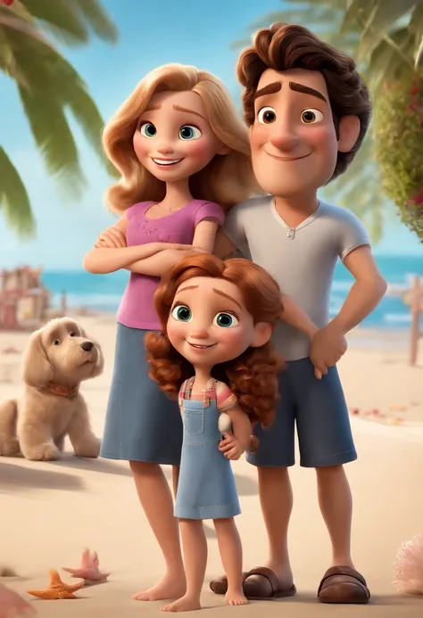 a Disney Pixar movie poster showing a white-skinned family. The father is the tallest, a little darker, Tem barba curta e cavanhaque, preto, cabelos curtos e espinhosos. Mom has light brown eyes and hair with blonde streaks, shoulder-length and is slightly...