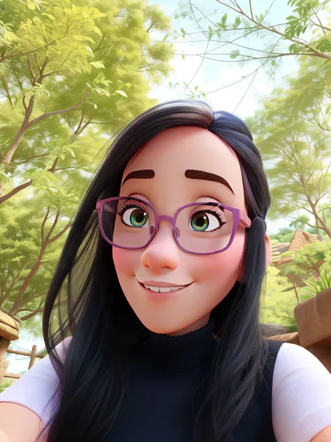 mulher estilo disney pixar alta qualidade olho castanho, Pink Frame Glasses