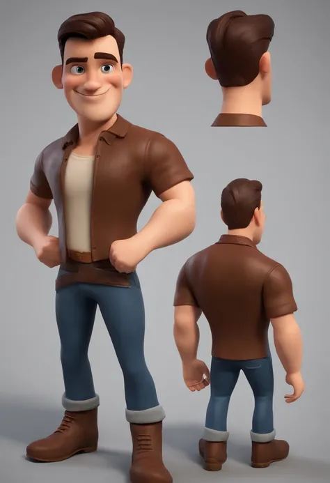 personagem dos desenhos animados de um homem camisa preta, fleshy lips, cabelo castanho,animation character, Caractere estilizado, animation style rendering, 3D estilizado, jason startham jovem, 3 d render stylized, toon render keyshot, Personagem 3D, Pers...