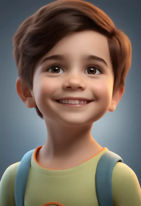 a happy cute kid standing short hair, vestindo uma fantasia espacial, , fundo branco, barnet, Tom, Estilo Pixar, ....3d, desenhos animados, rosto detalhado, asymmetrical 16k