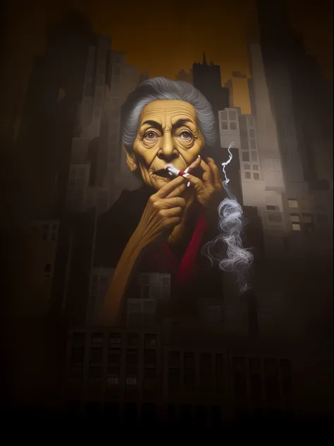 Halloween painting of a vein smoking cigarette next to a building, painted on a giant wall with Halloween features. pumpkins, Lanternas, morcegos voando, arquitetura de Halloween em Lisboa europa. artista desconhecido, Halloween Cinematics, The buildings a...