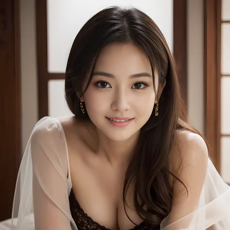 Best-quality, Masterpiece, Ultra High Resolution, (Photorealistic:1.4), Raw-Photo, 32K-portrait, extremely detailed, 

1girl, the most famous Japanese actress, wearing only sheer evening dress, innocent smile, opening mouth, looking at viewer, 

extremely ...