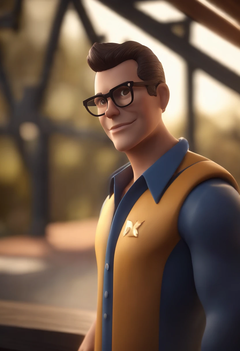 Cartoon character of a man wearing black glasses and a blue shirt, um personagem animado, Caractere estilizado, animation style rendering, 3D estilizado, Arnold Maya render, 3 d render stylized, toon render keyshot, Personagem 3D, Personagem 3D, 3d renderi...