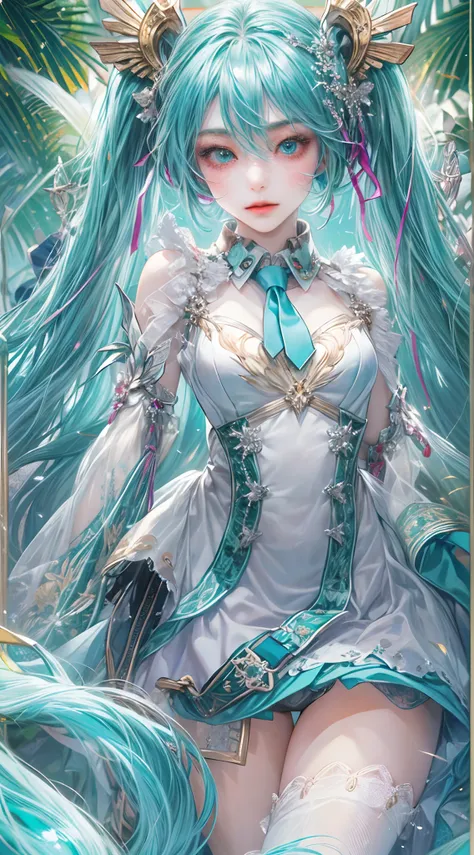 Absurdres masterpiece HDR high quality picture of Hatsune Miku, detailed face, detailed hair strands, beautiful face, simple pose, very long hair, ((random hair style:1 )) , anime eyes, light skin , 

Valkyrie outfit , detailed hair ornaments  , beautiful ...