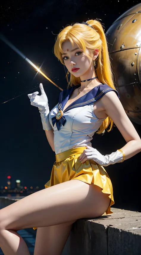 ((​masterpiece:1.4)、(top-quality:1.4)、(reallistic:1.7))、masuter piece:1.4、a beauty girl、(Sailor Moon:1.4)、Tsukino Usagi、Body Fit Sexy Sailor Senshi Uniform、(latex shiny)、(The jacket is a white sleeveless sailor suit)、(Skirt Blue Sexy Ultra Ultra Pleated Mi...