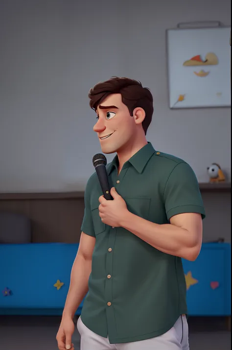 A white man in the style of a disney pixar poster,camisa laranja,melhor qualidade,great quality,background no estilo Piratas do Caribe