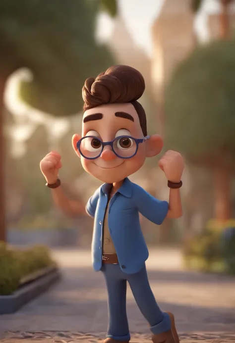 Cartoon character of a man with black glasses and a blue shirt, animation character, Caractere estilizado, animation style rendering, 3D estilizado, Arnold Maya render, 3 d render stylized, toon render keyshot, Personagem 3D, Personagem 3D, 3d rendering st...