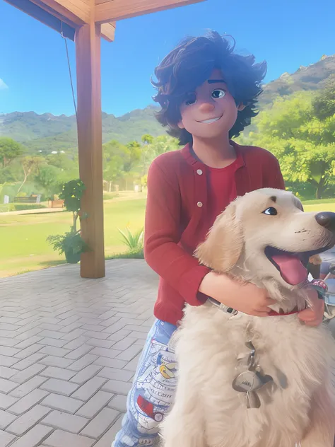 Um menino loiro e um cachorro. Folder Pixar 3D. Alta qualidade