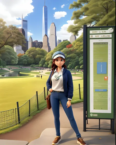 A woman in a cap posing for a photo in Central Park