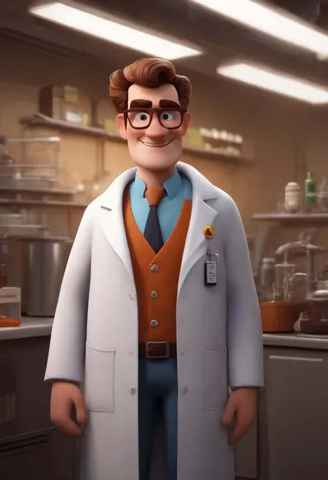 Create a pixar-style character inside a lab coat.