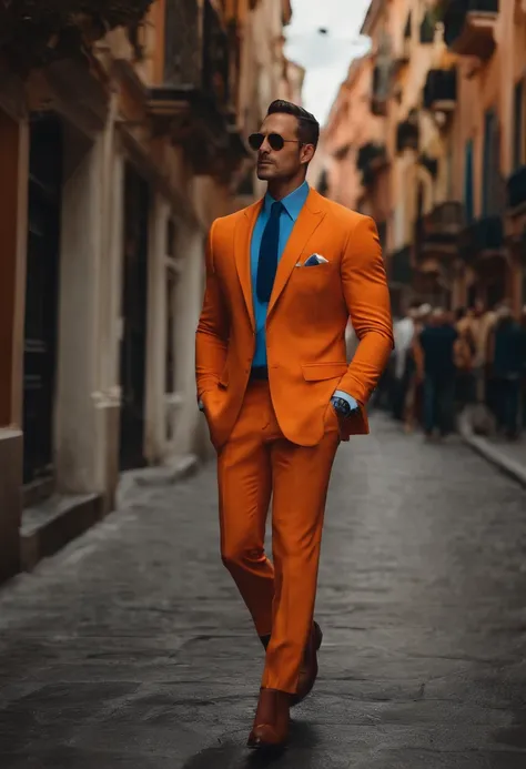 Personagem homem de 30 anos, estilo Pixar, corpo inteiro, alta qualidade, com uma escada nas costa, roupa com cores azul e laranja