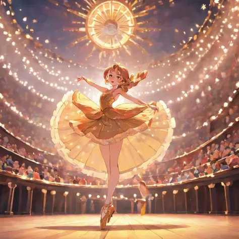 Ballerina dances with her prince the ballet The Nutcracker on the stage of the theater, At the back of the stage, ballerinas dance illuminated::style pixar cartoon