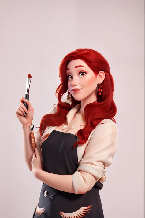 Redhead makeup brushes in hand