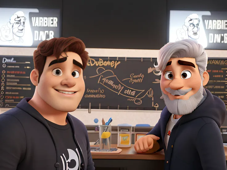 dois homens branco, cabelos grisalhos estilo Dr Stranger, no estilo disney pixar, alta qualidade, melhor qualidade