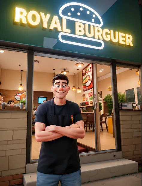 Burger restaurant with lots of customers eating hamburger