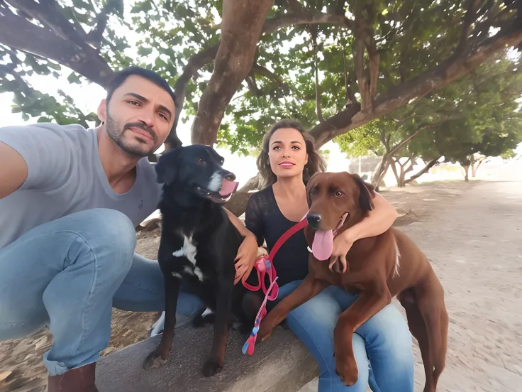 There are three people and two dogs sitting on a bench, with dogs, Directed by: Nandor Soldier, Directed by: Judith Gutierrez, with stray dogs, Directed by: Luis Miranda, Pets, Directed by: David Ruby, pet animal, Malika Favre, Directed by: Samuel Silva, D...