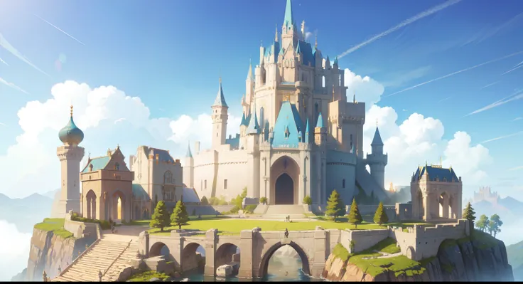 Imagine and craft an awe-inspiring image of a fantastical kingdom. Picture a grand castle perched atop a hill, surrounded by lush, enchanted forests. The castle’s spires should reach toward the sky, and its walls should be adorned with mystical motifs. Mys...