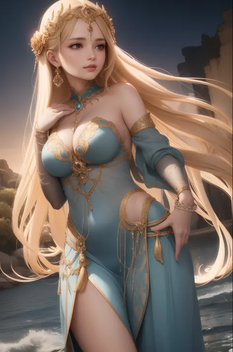 ultra realistic 8k cg, flawless, clean, masterpiece, professional artwork, famous artwork, cinematic lighting, cinematic bloom, a magnificent goddess emerging from the ethereal realm, her presence glowing with celestial brilliance, She possesses an otherwo...