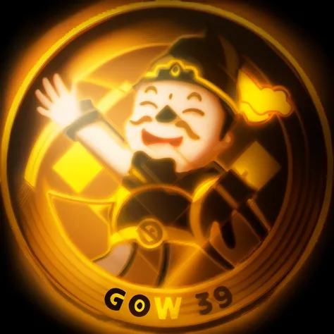 An indented cartoon character drawn into the binance logo is kept in its original color