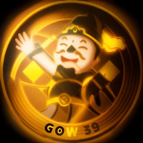 An indented cartoon character drawn into the binance logo is kept in its original color