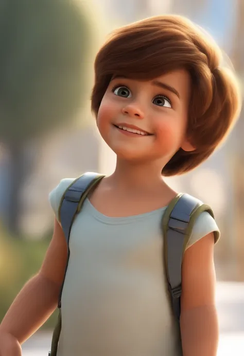 a happy cute kid standing short hair, vestindo uma fantasia espacial, , fundo branco, barnet, Tom, Estilo Pixar, ....3d, desenhos animados, rosto detalhado, asymmetrical 16k