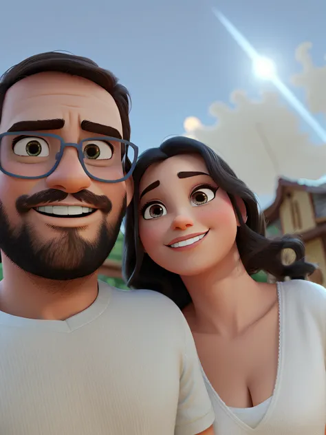 Casal (homem branco e mulher branca) no estilo Disney Pixar, alta qualidade, melhor qualidade.