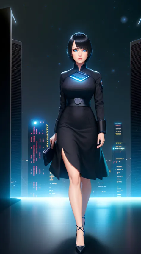 Science Fiction,Sci-Fi,Sci-Fi Movies,Foundation Movie References,Stories about Rebellion,Anti-Government Groups,Politics,War,25-Year-Old Woman, Full Body, Adult,Dark Blue Water-Colored Eyes,Black Bob Short Hair,1945 Doctor Gown,Fully Dressed,Polite Dress,S...