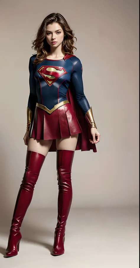 Beautiful girl fighting、japanes、Cute Beautiful Girl、(((Wear black tights on your beautiful legs.)))、(((beauty legs)))、(((Open thighs)))、((((Make the most of the original image)))、(((Supergirl Costume)))、(((Beautiful hair with short cuts)))、(((Injured)))、((...