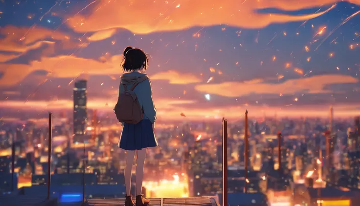 Anime girl standing on the roof looking at the night sky with stars, 4k anime wallpapers, Anime Wallpaper 4k, Papel de parede anime 4k, Anime Art Wallpaper 8K, Anime Art Wallpaper 4K, Anime Art Wallpaper 4K, estilo anime 4K, Makoto Shinkai Cirilo Rolando, ...