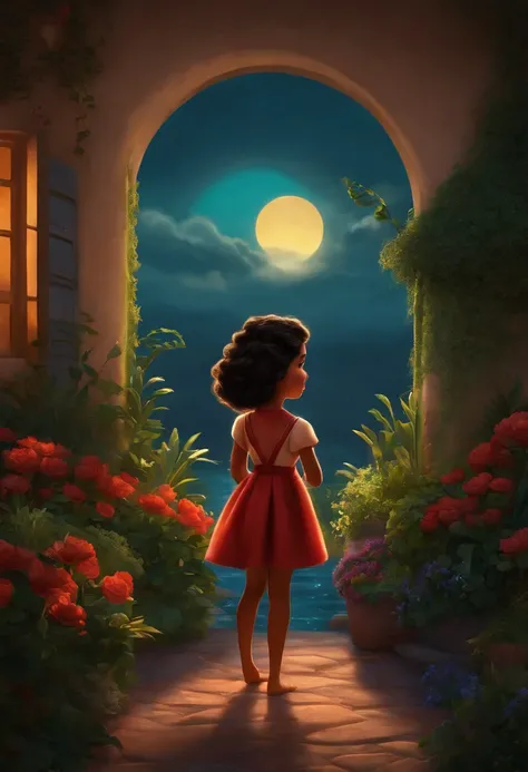 Um filme inspirado na Disney Pixar (MENINA MORENA JOVEM COM CABELO LONGOS PRETO) dentro A cena estar na arte distinta do estilo PIXAR, descolada e estilosa