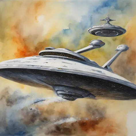 USS Enterprise, NCC-1701-E, Star Trek, dando a volta no planeta terra, oil-painting, highes definition。