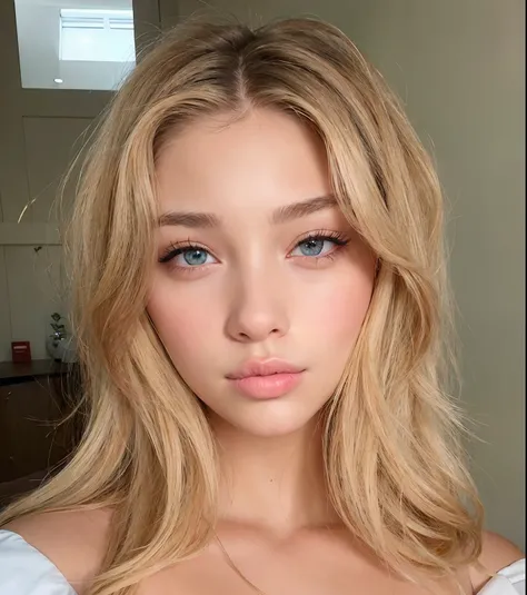 Mujer arafed con cabello largo rubio y ojos azules posando para una foto, Retrato Sophie Mudd, Una chica con cabello rubio, Cara perfecta ), 18 years old, Cara impecable, cabello rubio y ojos grandes, Cara como Ester Exposito, Modelo de cara perfecta, Cara...