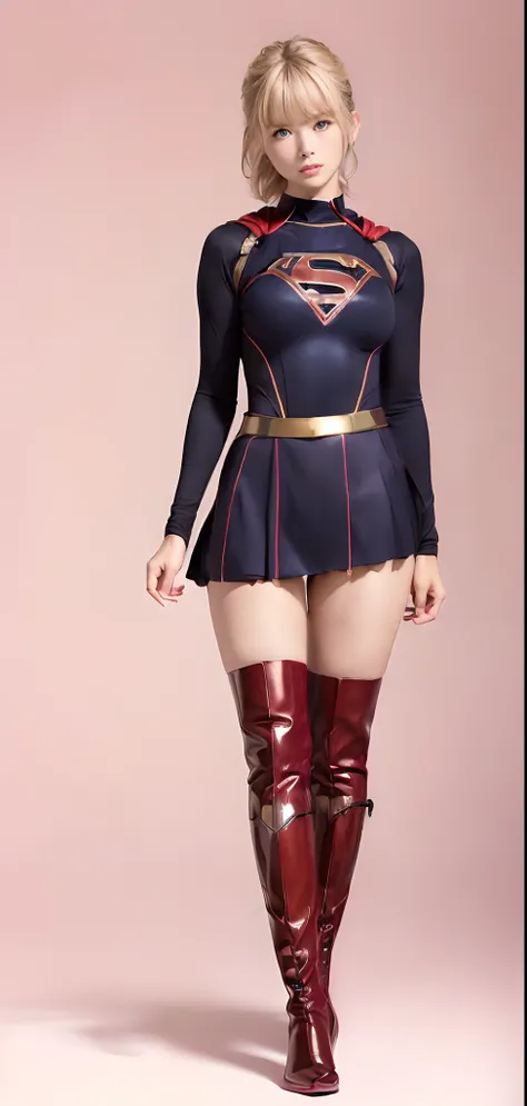 Beautiful girl fighting、japanes、Cute Beautiful Girl、(((Wear black tights on your beautiful legs.)))、(((beauty legs)))、(((Open thighs)))、((((Make the most of the original image)))、(((Supergirl Costume)))、(((Beautiful hair with short cuts)))、(((Injured)))、((...