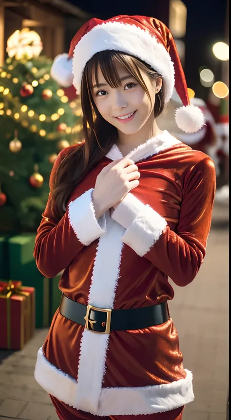 tre anatomically correct,Masterpiece of,High image quality,(Cute Santa Claus costumes:1.5),20 years old, Japan Female, (Random posture:1.4),Professional Lighting,((Japan hair)),((Natural smile)),The ultra-detailliert、High quality textures、intricate detaile...