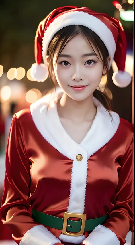 tre anatomically correct,Masterpiece of,High image quality,(Cute Santa Claus costumes:1.5),(The material of the costume is fine silk:1.4),20 years old, Japan Female, (Random posture:1.4),Professional Lighting,((Japan hair)),((Natural smile)),The ultra-deta...