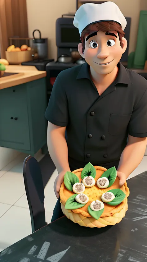 a man with a chefs hat, com 40 anos no estilo pixar em alta qualidade